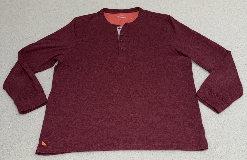 UNTUCKit Mens Quarter Button Sweater 2XL Red Maroon Warm Long Sleeve EUC